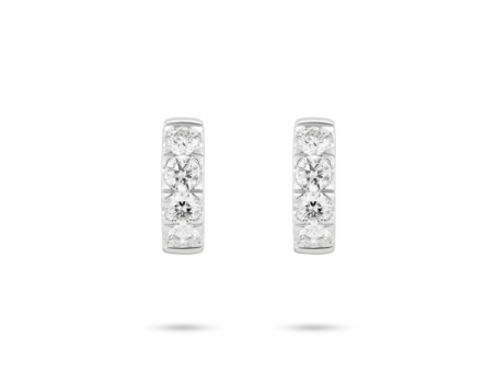 Front view of 0.8 carat total weight pavé huggie hoops in 14k white gold