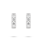 Front view of 0.8 carat total weight pavé huggie hoops in 14k white gold