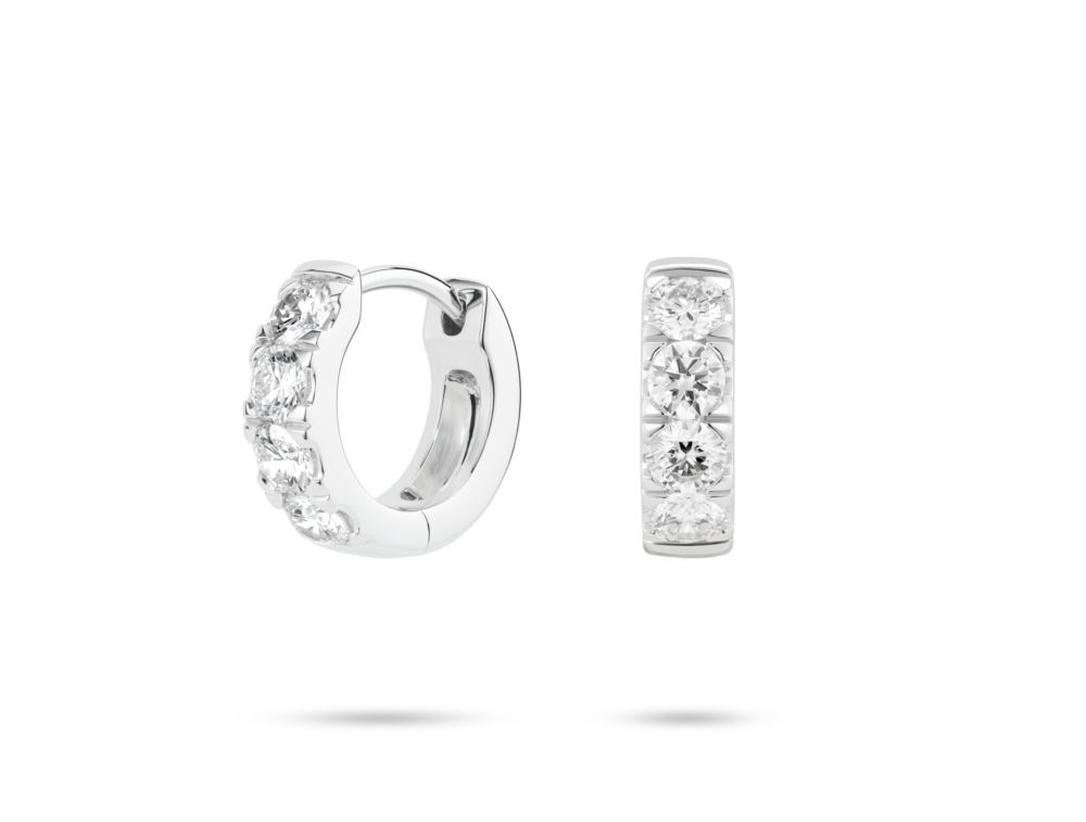 Lab-Grown Diamond ⅘ct. tw. Round Brilliant Pavé Huggie Hoops | White - Image 2