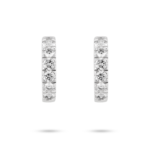 Front view of 1.2 carat total weight pavé huggie hoops in 14k white gold