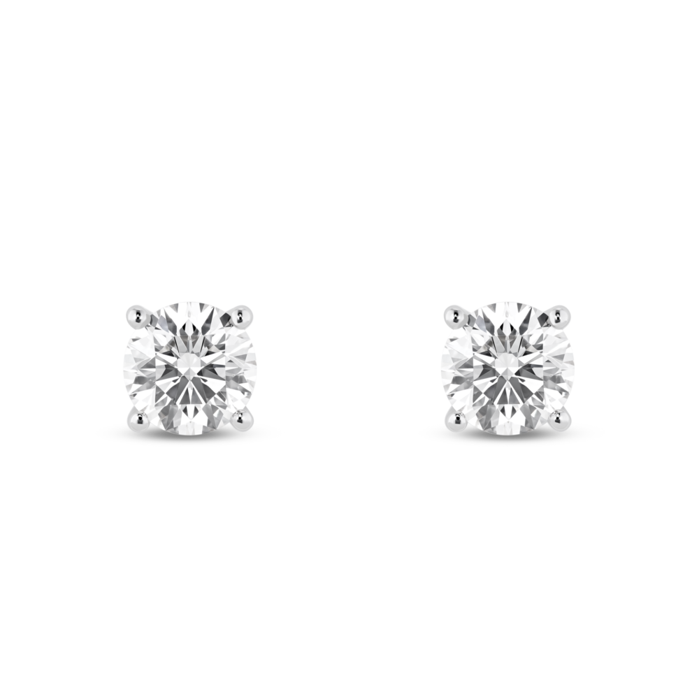 Front view of 1 carat total weight Kaelora Jewelst round brilliant solitaire studs