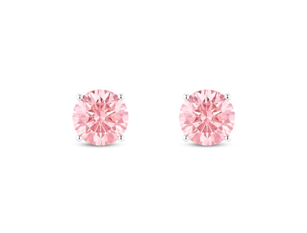 Finest Lab-Grown Diamond 2ct. tw. Round Brilliant Solitaire Studs | Pink - Image 2