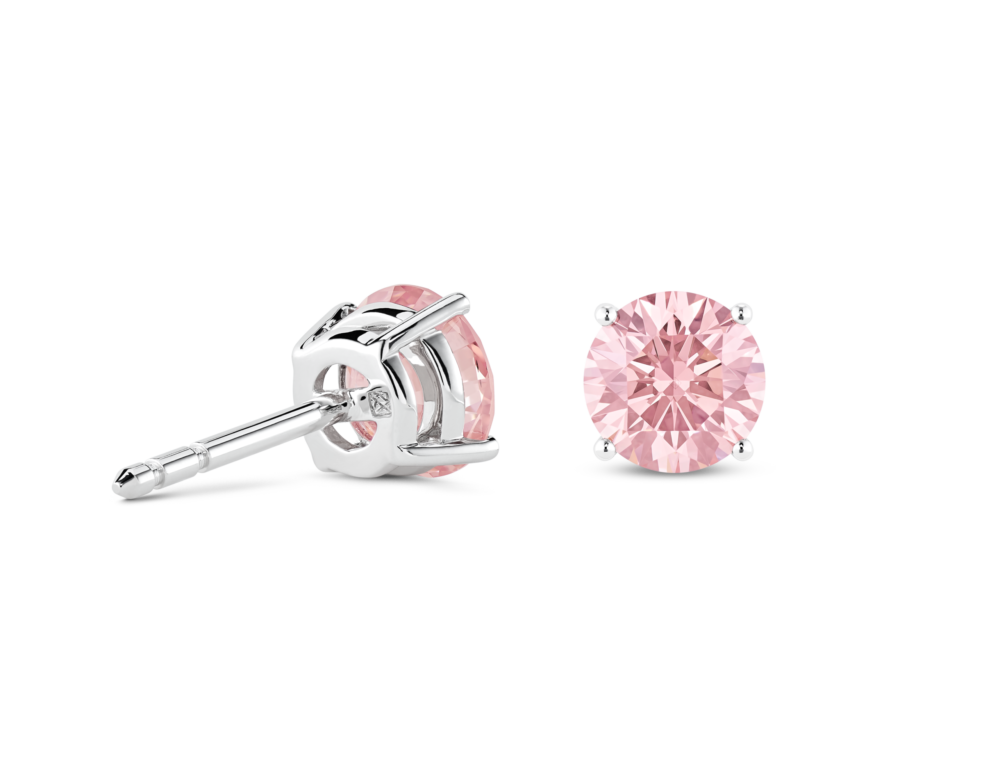 Finest Lab-Grown Diamond 2ct. tw. Round Brilliant Solitaire Studs | Pink - Image 3