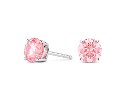 Finest Lab-Grown Diamond 2ct. tw. Round Brilliant Solitaire Studs | Pink