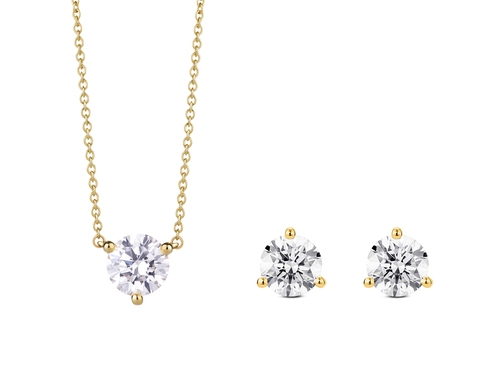 Lab-Grown Diamond 3ct. tw. Round Brilliant Studs and Pendant Yellow Gold Set | White - Image 5