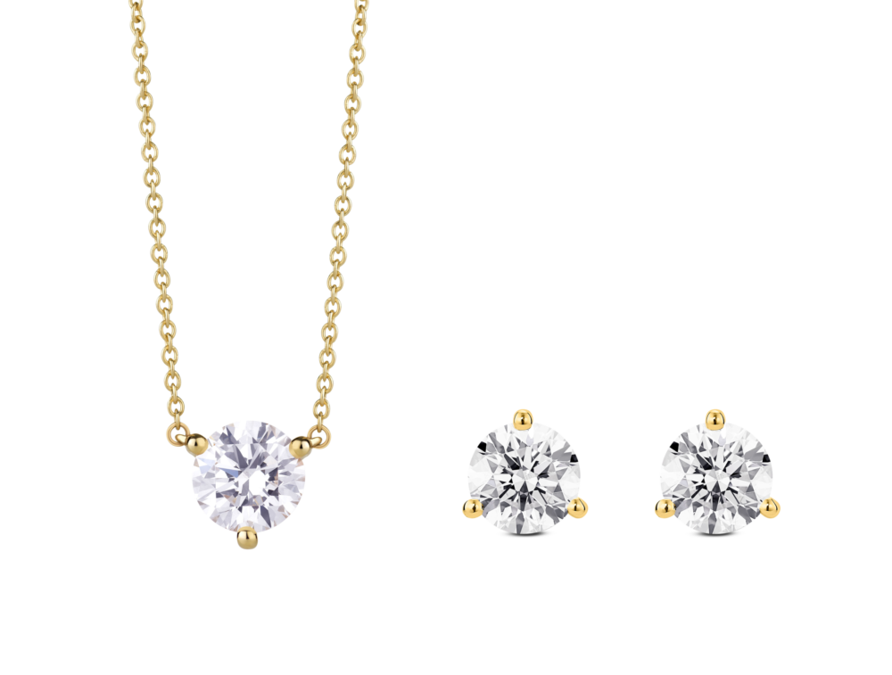 Lab-Grown Diamond 2ct. tw. Round Brilliant Studs and Pendant Yellow Gold Set | White - Image 5