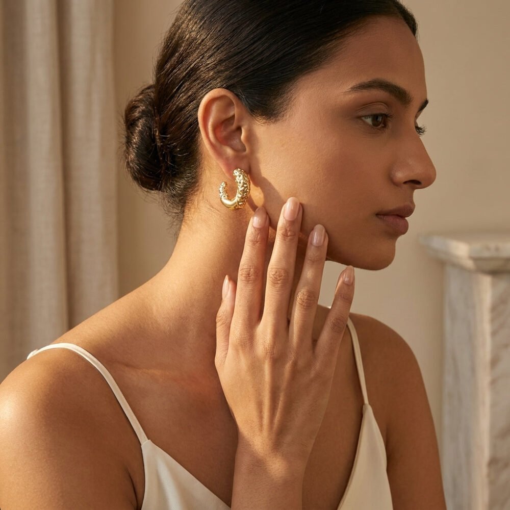 Kaeloria abstract shape Kaju Style Korean  Earrings | Trendy Minimal Jewelry | 18K Gold Plated - Image 4