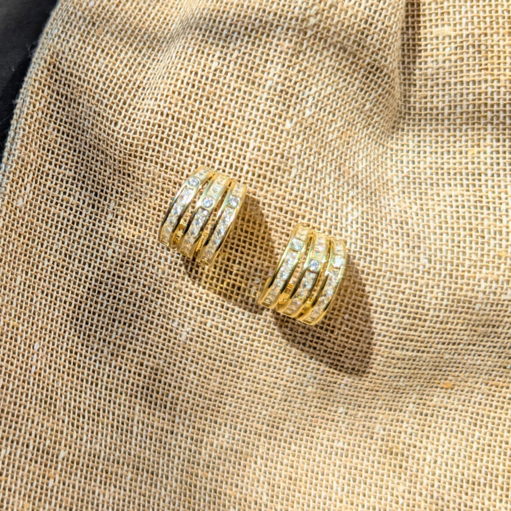 Kaeloria Triple Line Hoop Earrings | Minimal Gold Hoops | 18K Gold Plated | CZ Studded Hoops | Anti-Tarnish - Image 4