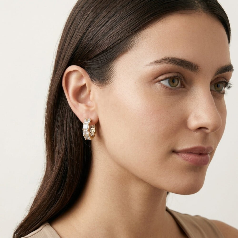 Kaeloria Radiant Full Hoop Earrings | 18K Gold Plated | CZ Studded Hoops | Anti-Tarnish - Image 3