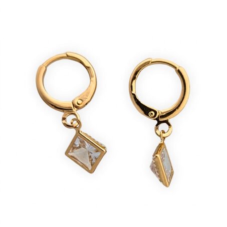 Kaeloria Hoop Earrings princess CZ hanging design  | 18K Gold Plated | S925 Post | Anti-Tarnish