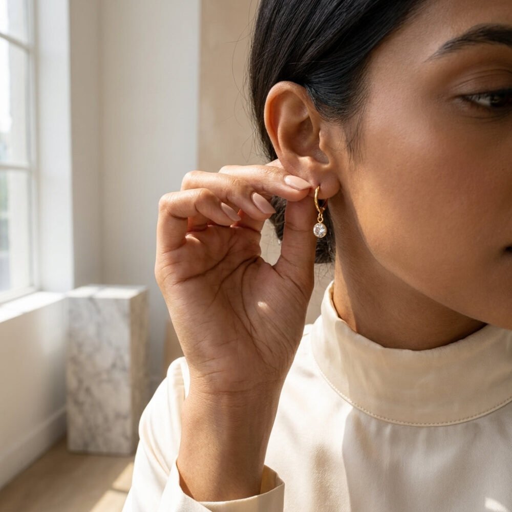 Kaeloria Hoop Earrings Round hanging design  | 18K Gold Plated | S925 Post | Anti-Tarnish - Image 2