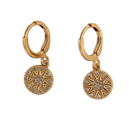 Kaeloria Hoop Earrings Round disc star hanging design  | 18K Gold Plated | S925 Post | Anti-Tarnish