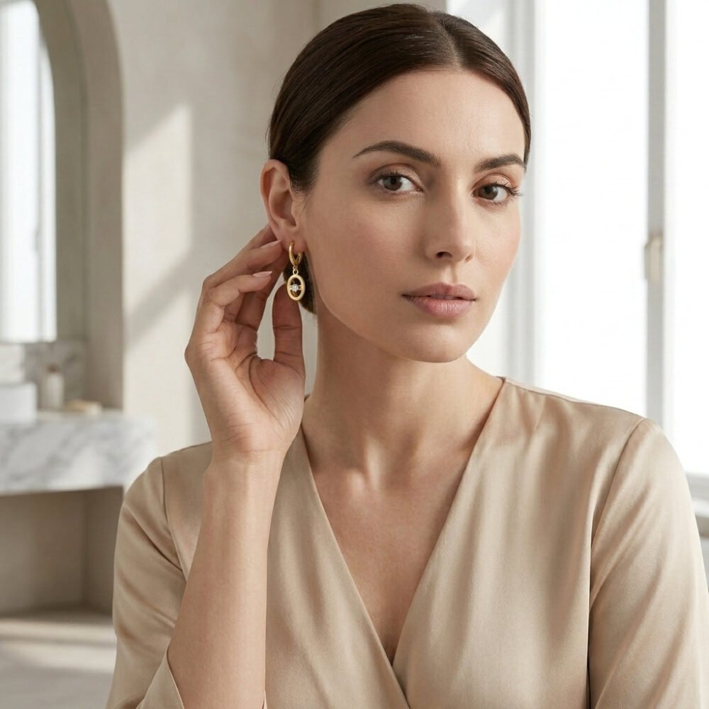 Kaeloria Hoop Earrings Oval hanging design  | 18K Gold Plated | Anti-Tarnish - Image 3