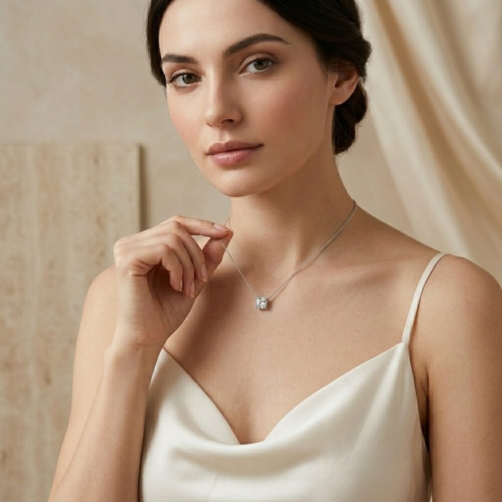 Kaeloria Princess Cut CZ Pendant Necklace | Classic Square Pendant - Image 4