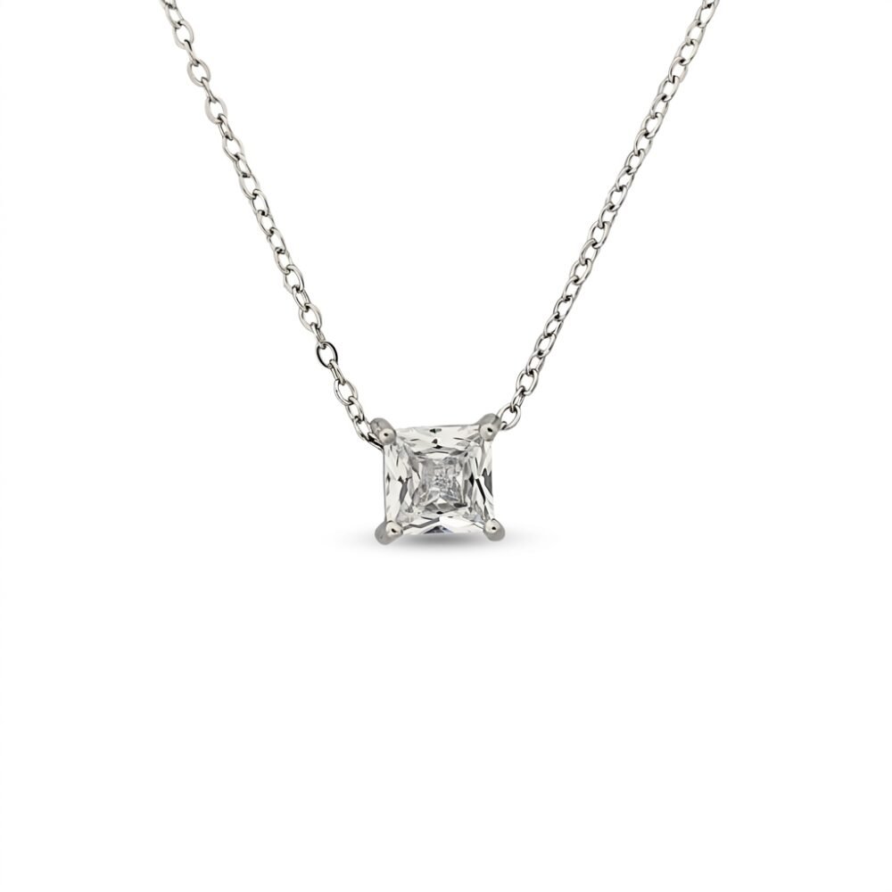 Kaeloria Princess Cut CZ Pendant Necklace | Classic Square Pendant