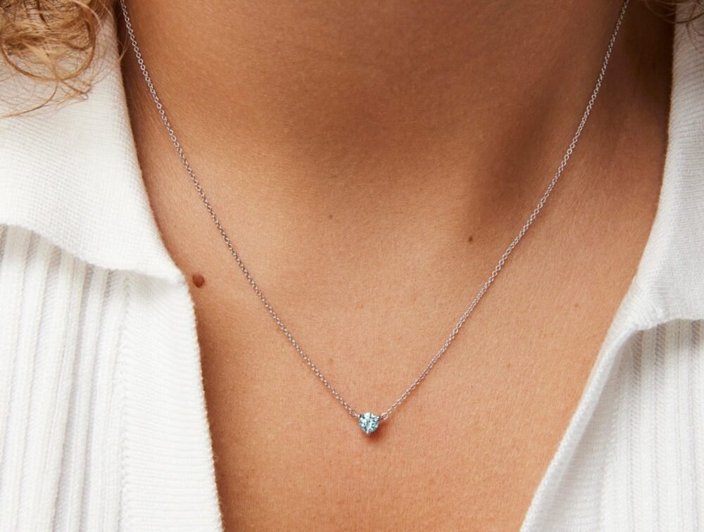 Lab-Grown Diamond ¼ct. Mini Round Brilliant Solitaire 14k Gold Pendant | Blue - Image 4