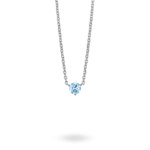Front view of 0.5 carat blue round brilliant solitaire pendant in 14k white gold