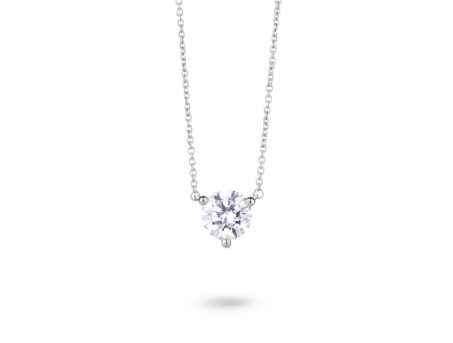 Front view of 14k white gold 1 carat solitaire round brilliant pendant with white diamond