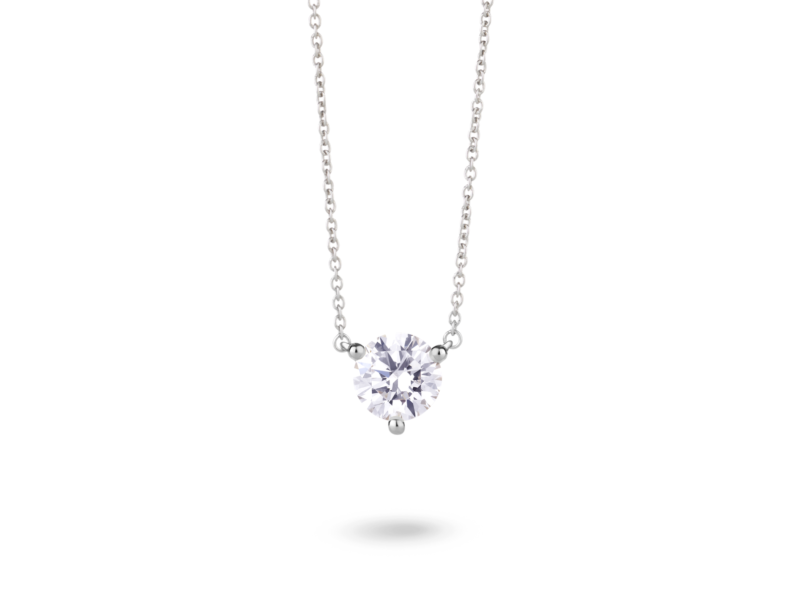 Front view of 14k white gold 1 carat solitaire round brilliant pendant with white diamond