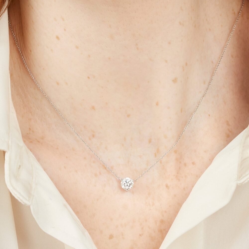 Lab-Grown Diamond 1ct. Round Brilliant Solitaire 14k Gold Pendant | White - Image 2
