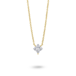 Front view of 14k yellow gold 1 carat princess cut pendant with white diamond
