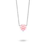Front view of 2 carat pink round brilliant pendant in 14k white gold
