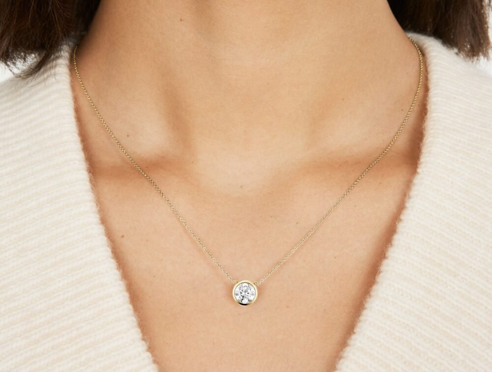 Lab-Grown Diamond 1ct. Round Brilliant 14k Bezel Pendant | White - Image 2