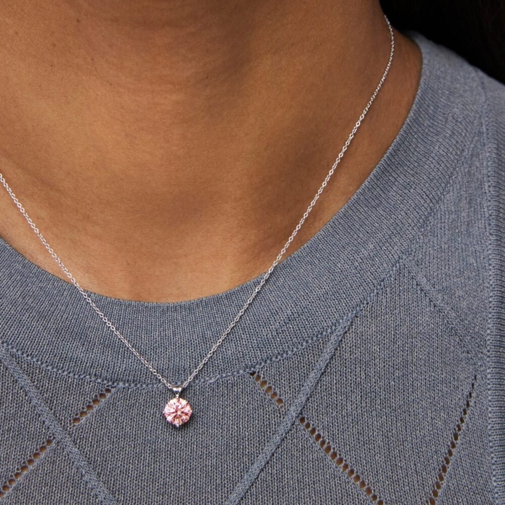 Finest Lab-Grown Diamond 1ct. Round Brilliant Solitaire Pendant | Pink - Image 2