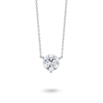 Front view of a lab-grown white 2 carat total weight round brilliant solitaire pendant in 14k white gold
