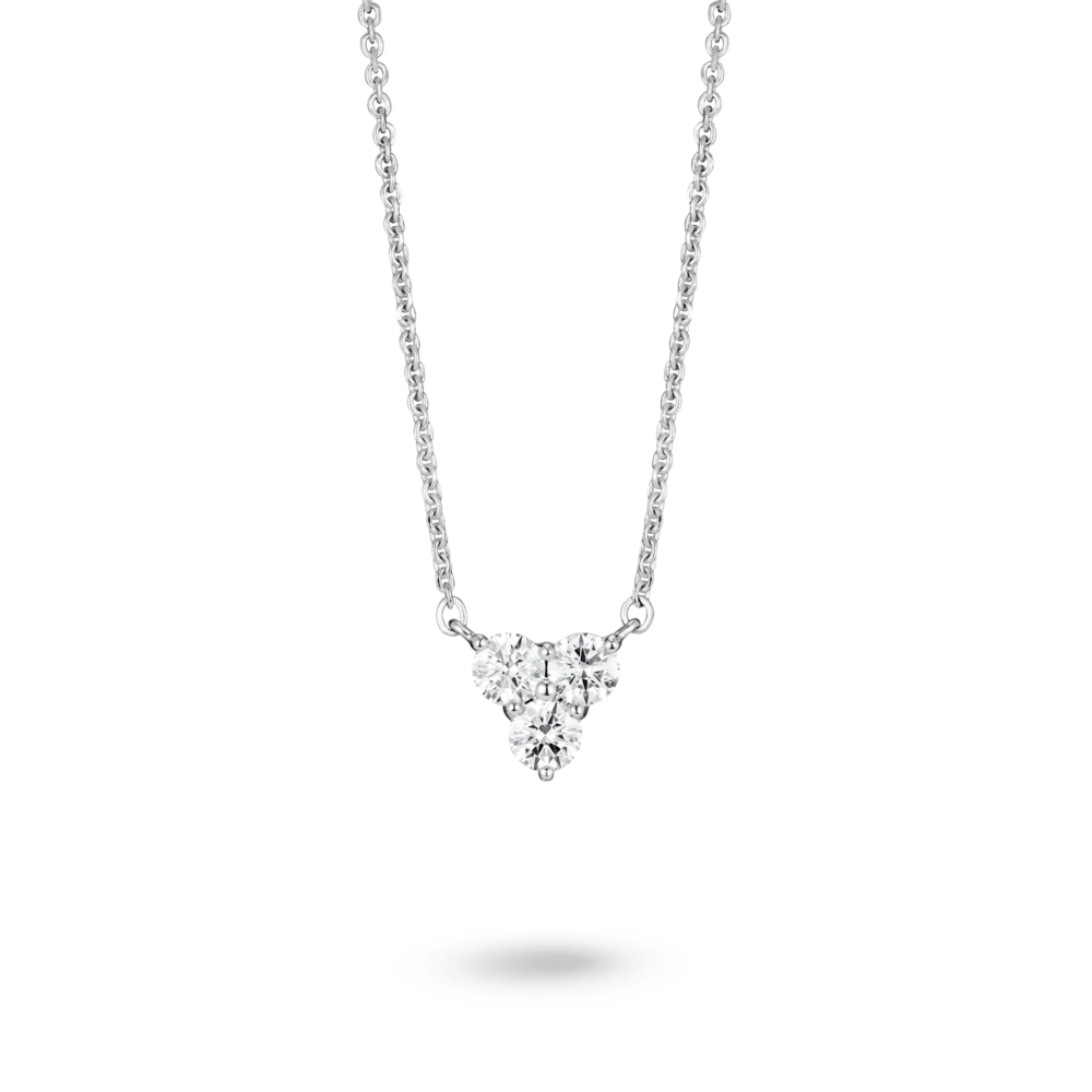 Front view of lab-grown diamond mini trio pendant in white gold