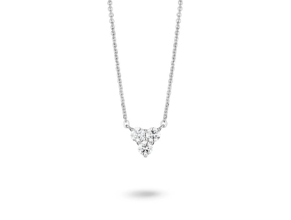 Front view of lab-grown diamond mini trio pendant in white gold
