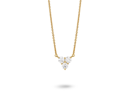 Front view of lab-grown diamond mini trio pendant in yellow gold