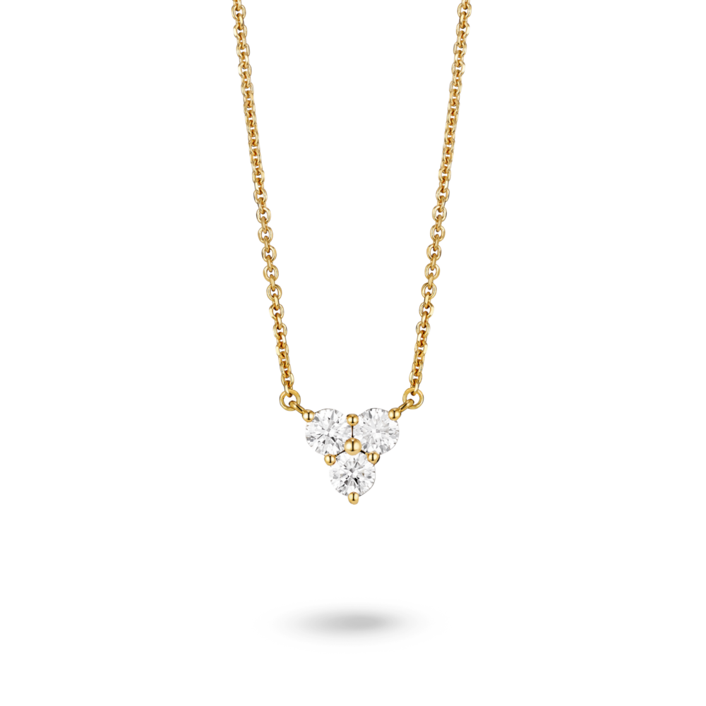 Front view of lab-grown diamond mini trio pendant in yellow gold
