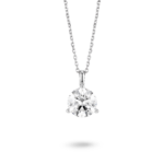 Front view of a lab-grown 2 carat round brilliant solitaire on a bale pendant in white gold
