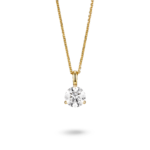 Front view of a lab-grown 1 carat round brilliant solitaire on a bale pendant in yellow gold