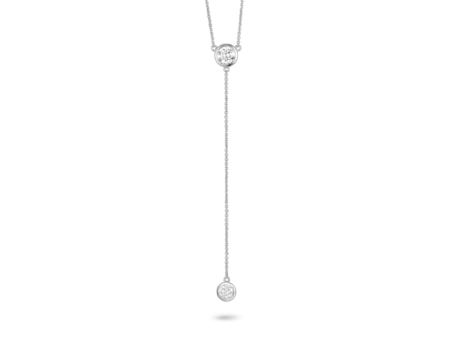 Front view of 0.75 carat lariat pendant in 14k white gold