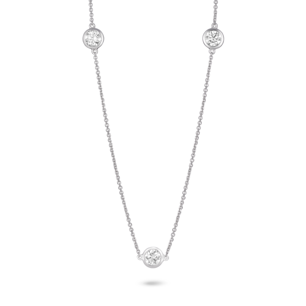 Front view of 0.75 carat station necklace in 14k white gold