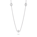 Front view of 0.75 carat station necklace in 14k white gold
