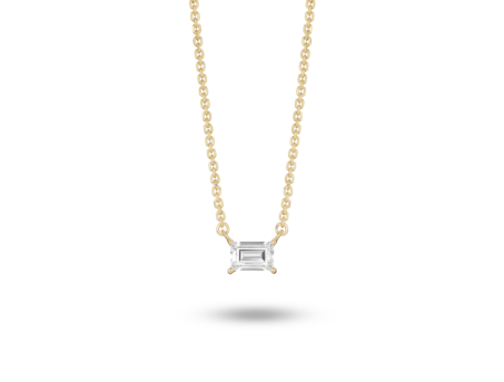 Front view of 0.25 carat baguette cut solitaire pendant in yellow gold
