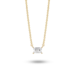 Front view of 0.25 carat baguette cut solitaire pendant in yellow gold
