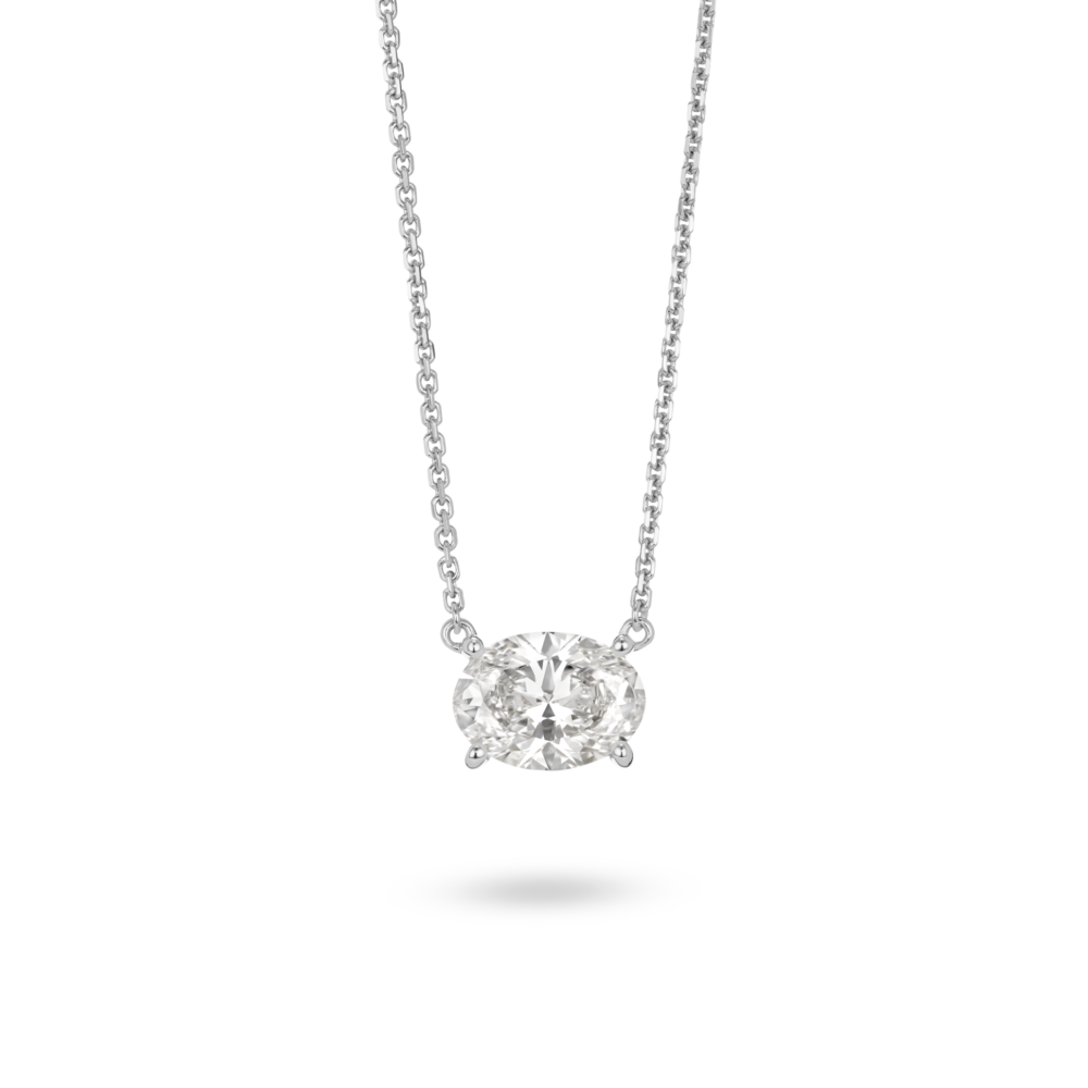 Front view of 1 carat oval cut solitaire pendant in 14k white gold