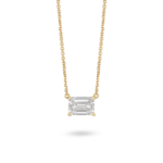 Front view of 1 carat emerald cut solitaire pendant in 14k yellow gold