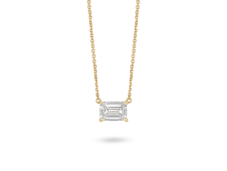 Front view of 1 carat emerald cut solitaire pendant in 14k yellow gold