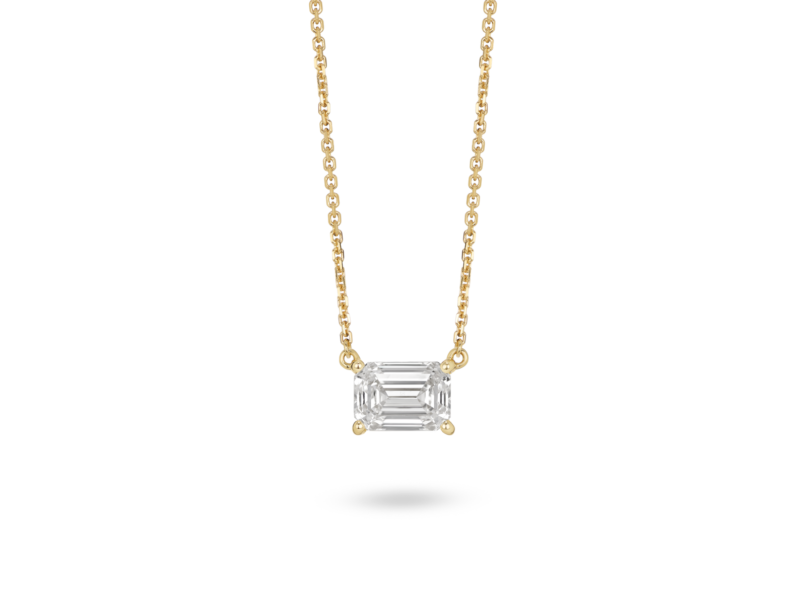 Front view of 1 carat emerald cut solitaire pendant in 14k yellow gold