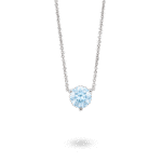Front view of blue 1.5ct round brilliant solitaire necklace