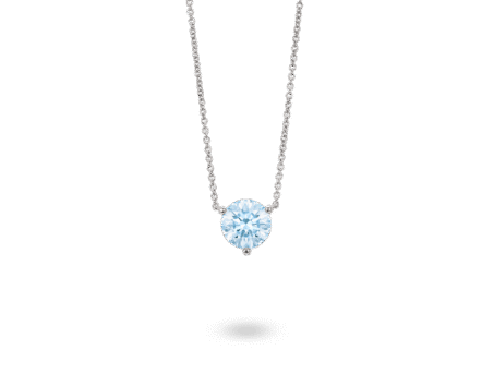 Front view of blue 1.5ct round brilliant solitaire necklace
