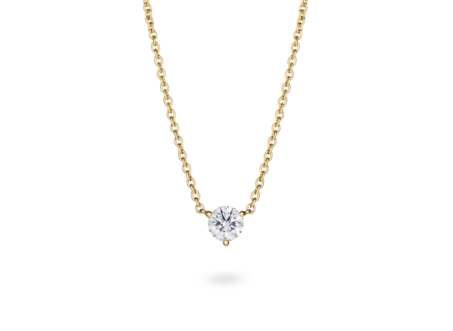 Front view of a white 0.5 carat round brilliant solitaire pendant in 14k yellow gold