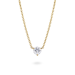 Front view of a white 0.5 carat round brilliant solitaire pendant in 14k yellow gold