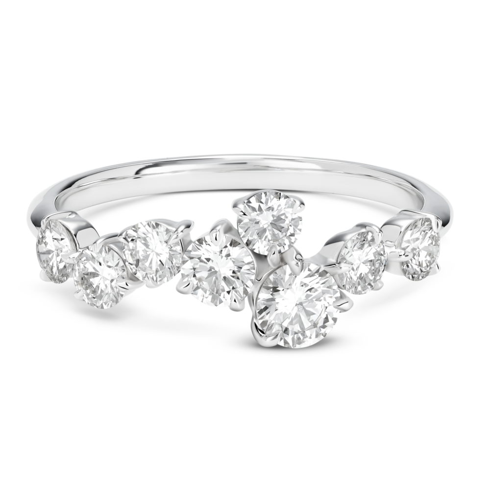 Front view of 1 carat total weight constellation ring in 14k white gold