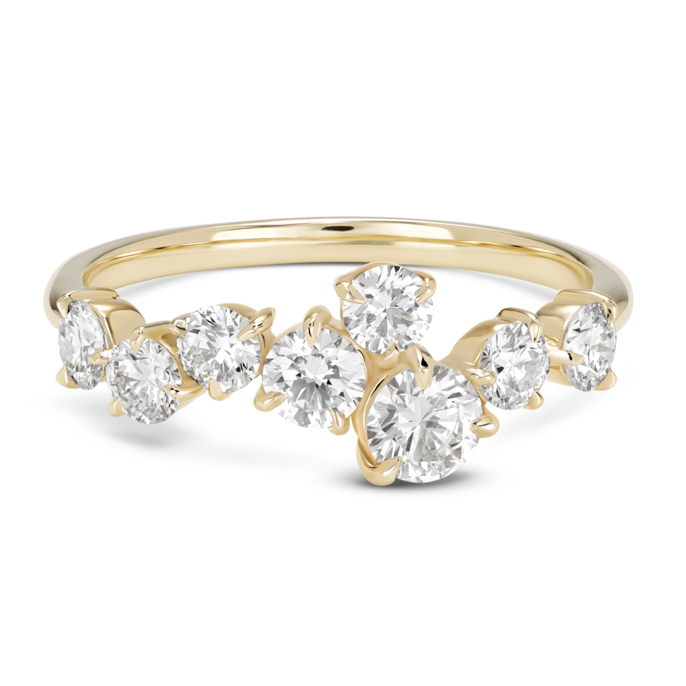 Front view of 1 carat total weight constellation ring in 14k yellow gold